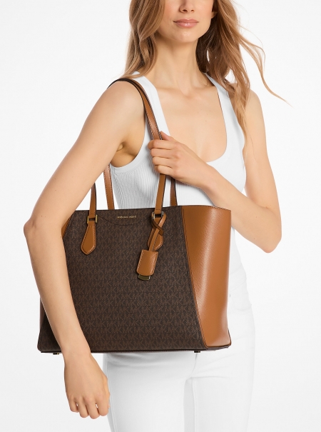 Michael Kors Taryn Large Signature Logo and Leather Tote Bag