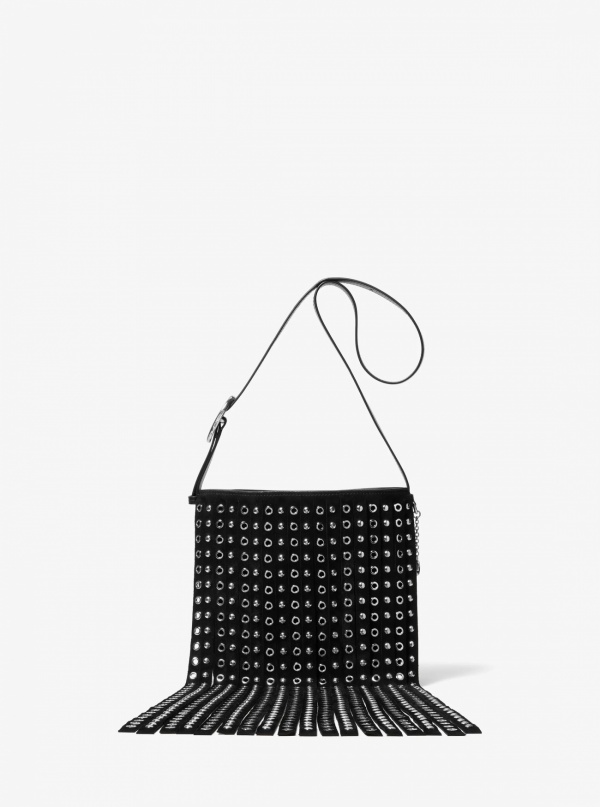 Michael Kors Nolita Small Studded Fringed Suede Messenger Bag