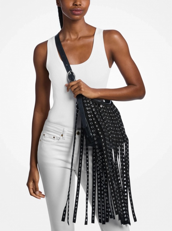Michael Kors Nolita Small Studded Fringed Suede Messenger Bag