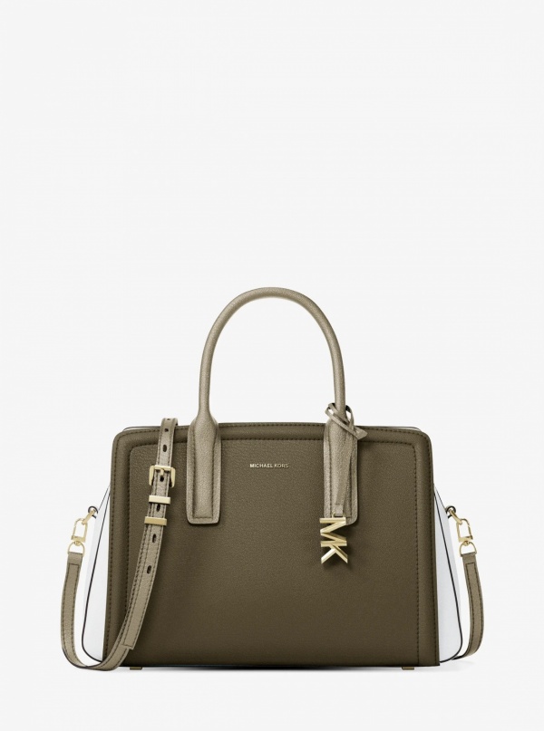 Michael Kors Laila Medium Color-Block Pebbled Leather Satchel