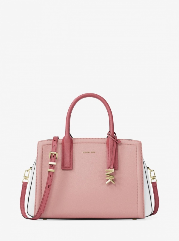 Michael Kors Laila Medium Color-Block Pebbled Leather Satchel