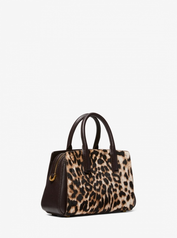 Michael Kors Laila Small Leopard Print Calf Hair Satchel