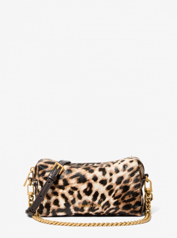 Michael Kors Bryant Small Leopard Print Calf Hair Convertible Crossbody Bag