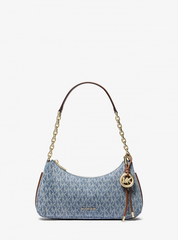 MICHAEL Michael Kors Nolita Medium Signature Logo Print Denim Chain Pochette