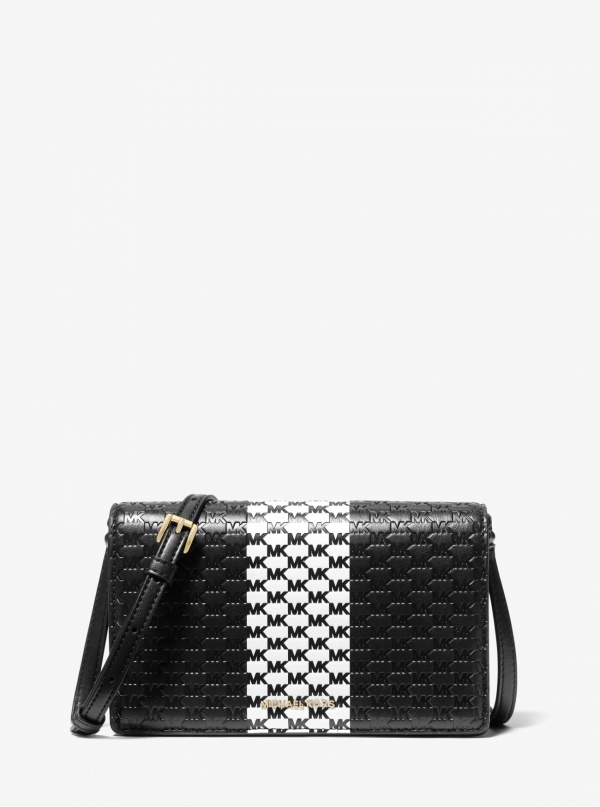 Michael Kors Jet Set Medium Logo Embossed Leather Crossbody Bag