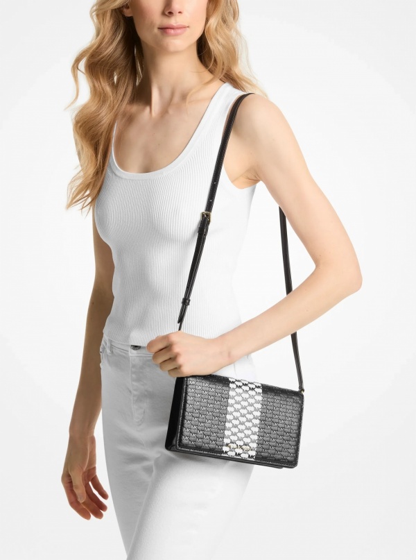 Michael Kors Jet Set Medium Logo Embossed Leather Crossbody Bag