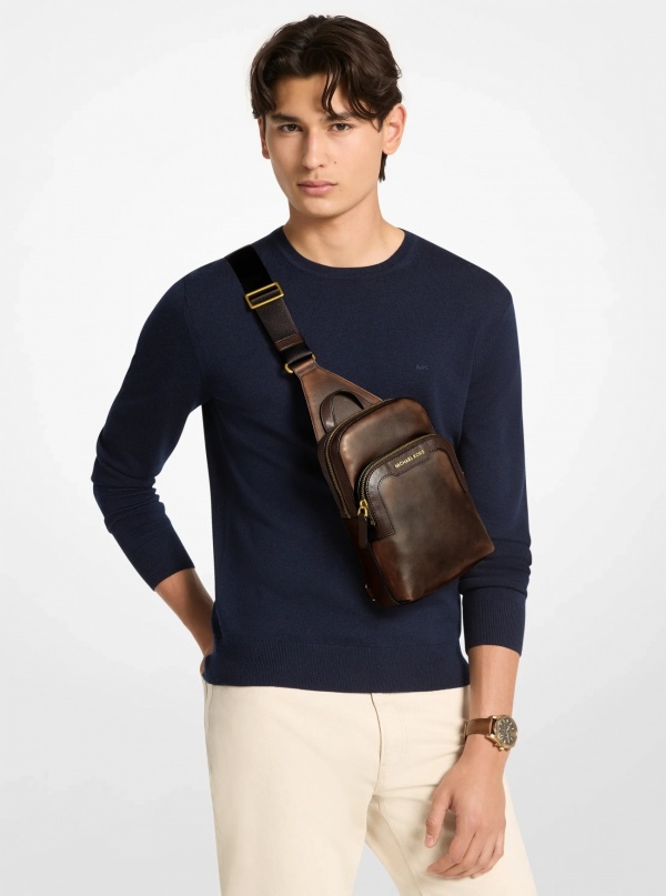 Michael Kors Mens Hudson Burnished Leather Sling Bag
