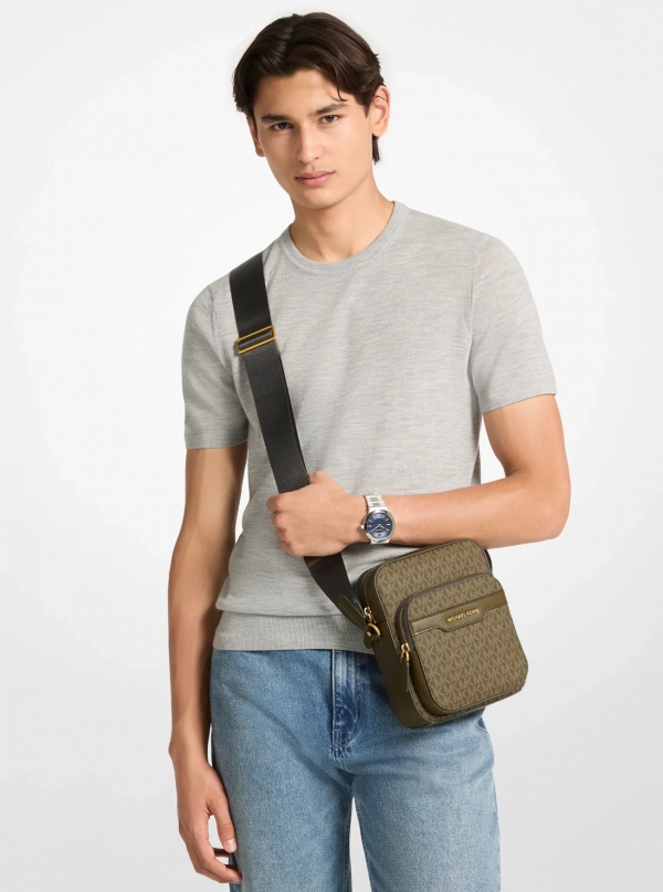 Michael Kors Mens Hudson Mini Signature Logo Flight Bag