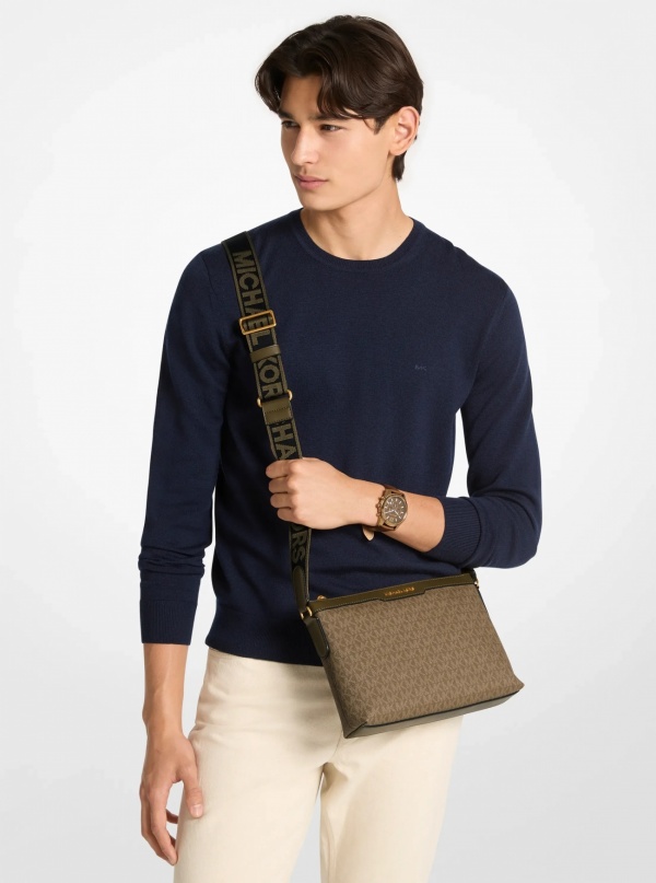 Michael Kors Mens Hudson Signature Logo Messenger Bag