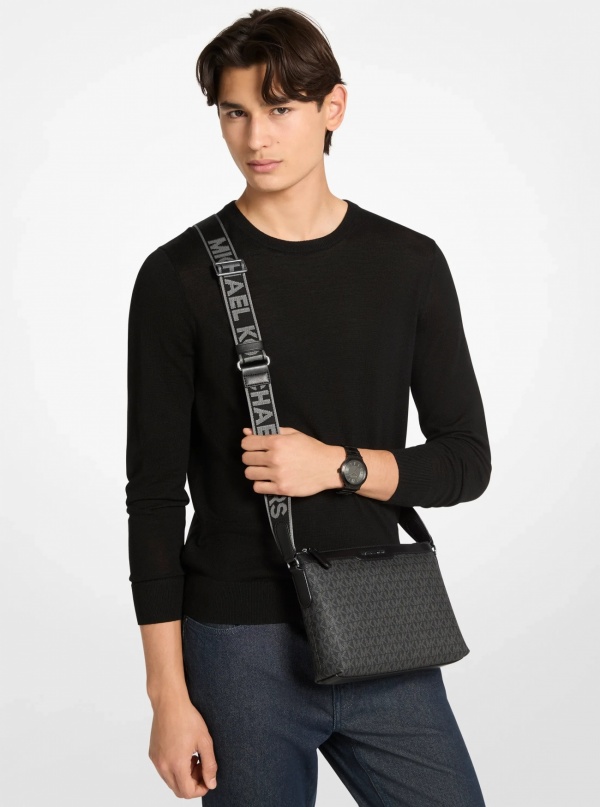 Michael Kors Mens Hudson Signature Logo Messenger Bag