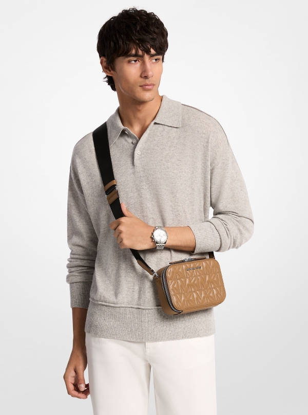 Michael Kors Mens Hudson Logo Embossed Crossbody Bag