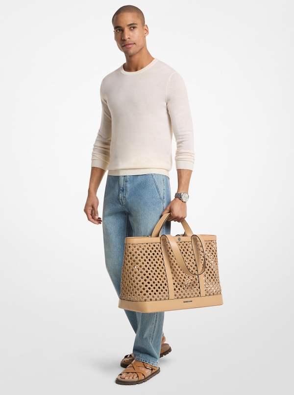 Michael Kors Mens Whitley Medium Hand-Woven Tote Bag