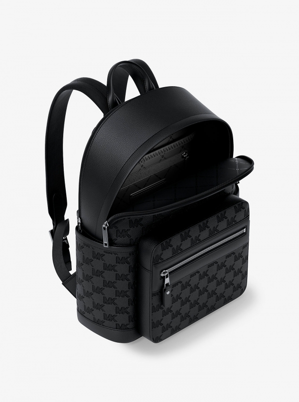 Michael Kors Mens Jet Set Medium Logo Debossed Pebbled Leather Backpack