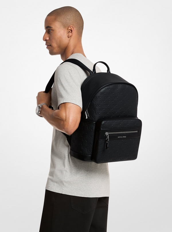 Michael Kors Mens Jet Set Medium Logo Debossed Pebbled Leather Backpack