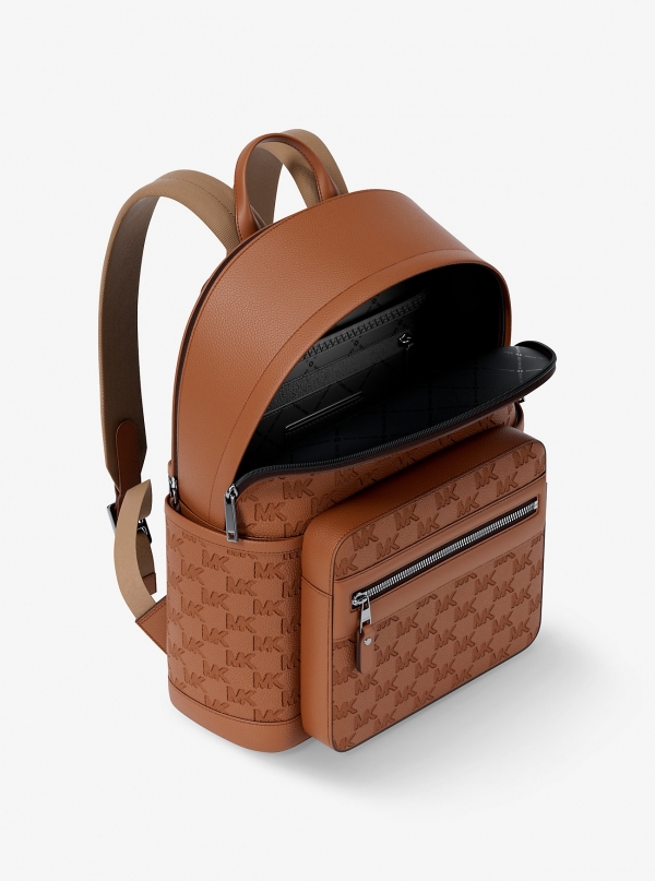 Michael Kors Mens Jet Set Medium Logo Debossed Pebbled Leather Backpack