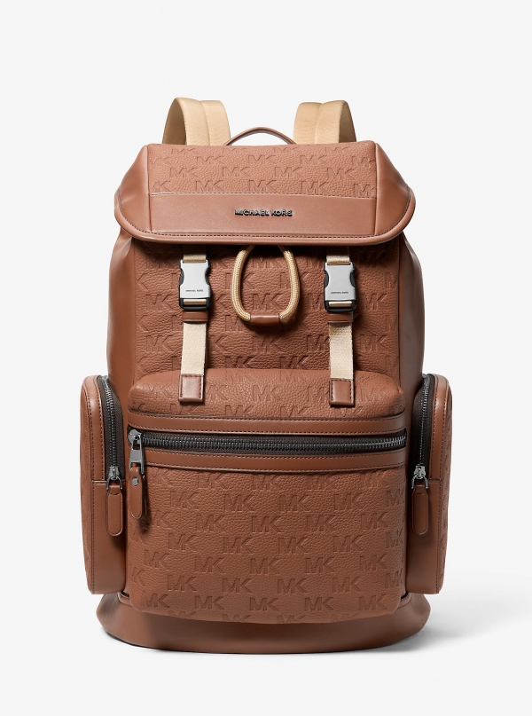Michael Kors Mens Jet Set Logo Embossed Pebbled Leather Backpack