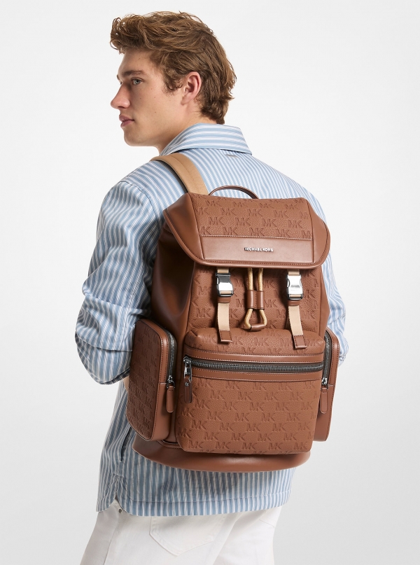 Michael Kors Mens Jet Set Logo Embossed Pebbled Leather Backpack