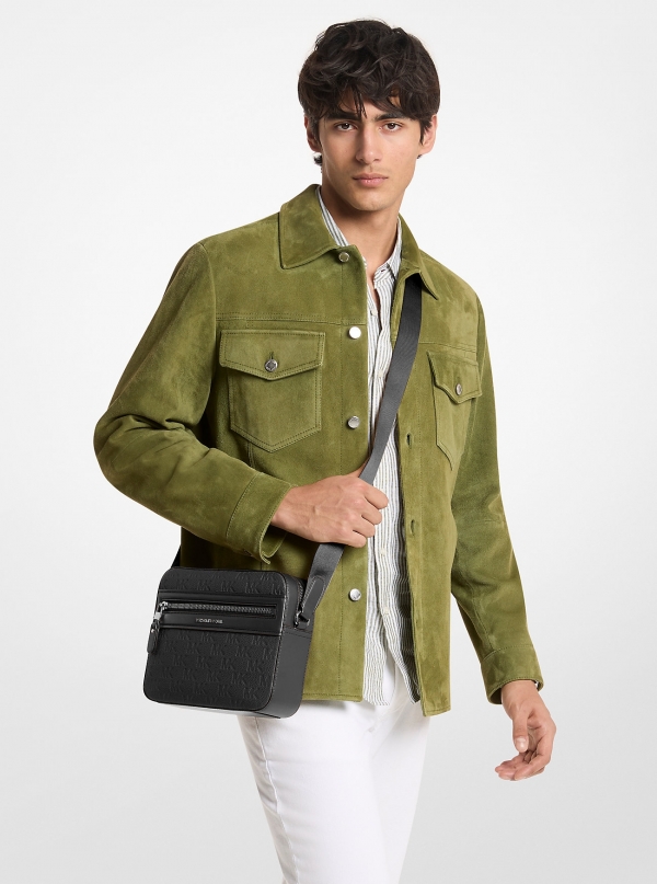 Michael Kors Mens Jet Set Logo Embossed Leather Crossbody Bag
