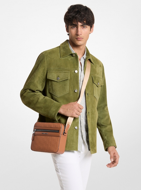 Michael Kors Mens Jet Set Logo Embossed Leather Crossbody Bag