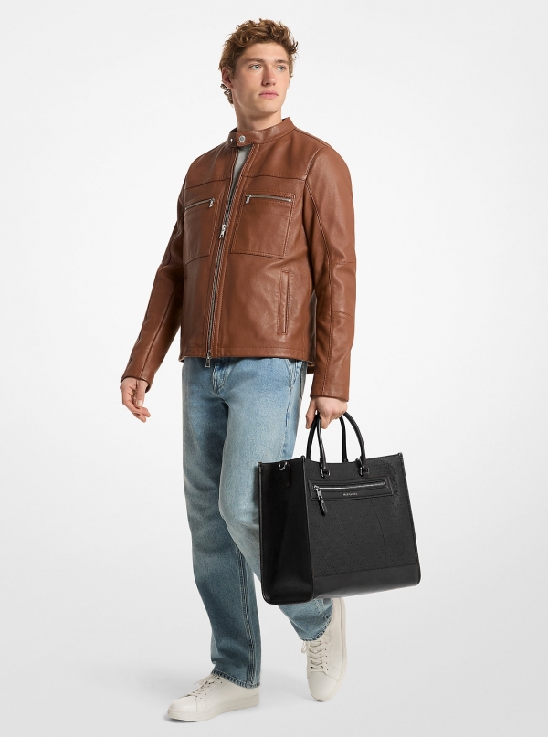 Michael Kors Mens Jet Set Logo Embossed Leather Tote Bag