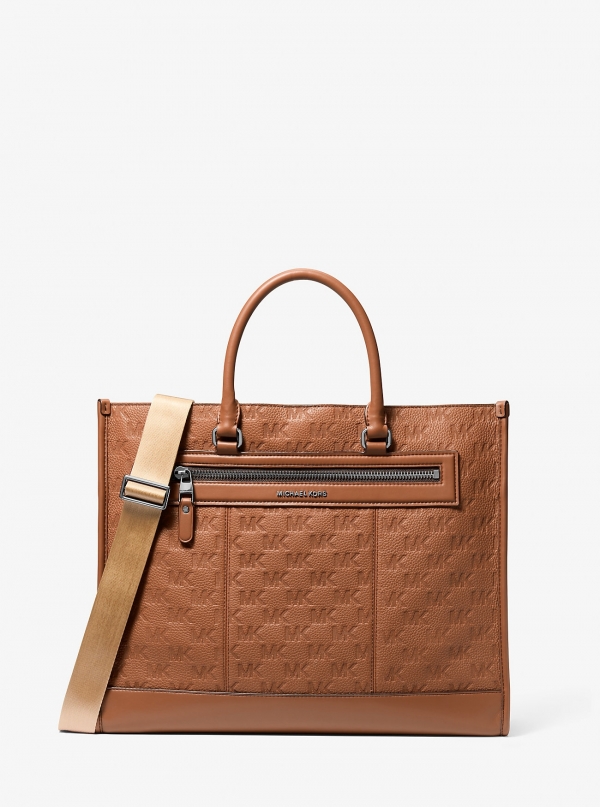 Michael Kors Mens Jet Set Logo Embossed Leather Tote Bag