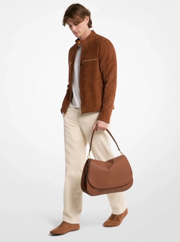 Michael Kors Mens Holmes Extra-Large Pebbled Leather Convertible Messenger Bag