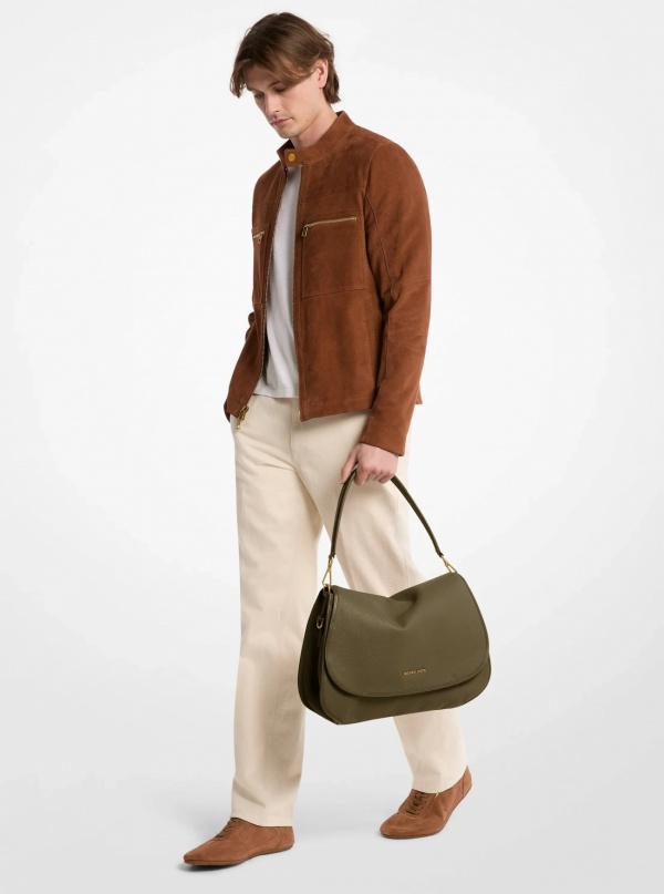 Michael Kors Mens Holmes Extra-Large Pebbled Leather Convertible Messenger Bag