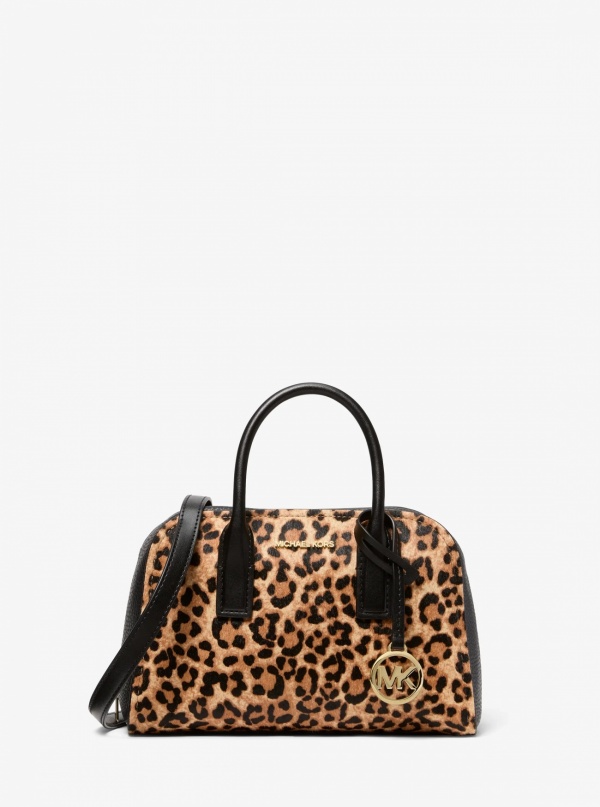 Ashton Small Leopard Print Calf Hair Messenger Bag