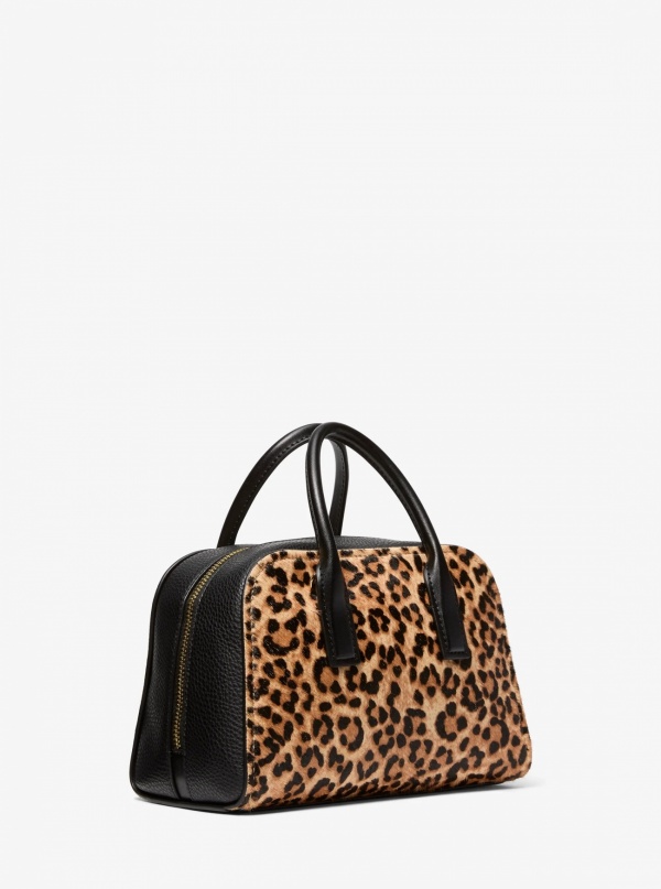 Ashton Small Leopard Print Calf Hair Messenger Bag