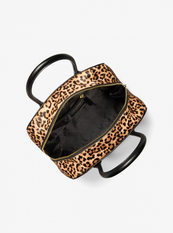 Ashton Medium Leopard Print Calf Hair and Smooth Satchel