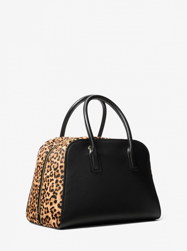 Ashton Medium Leopard Print Calf Hair and Smooth Satchel
