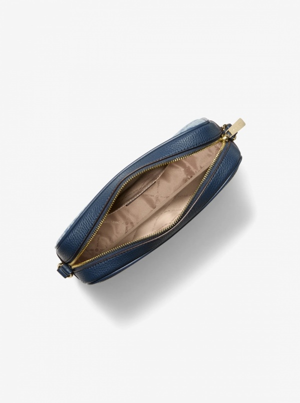 Jet Set Travel Signature Logo Print Denim Camera Crossbody Bag