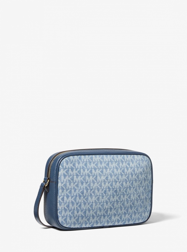 Jet Set Travel Signature Logo Print Denim Camera Crossbody Bag