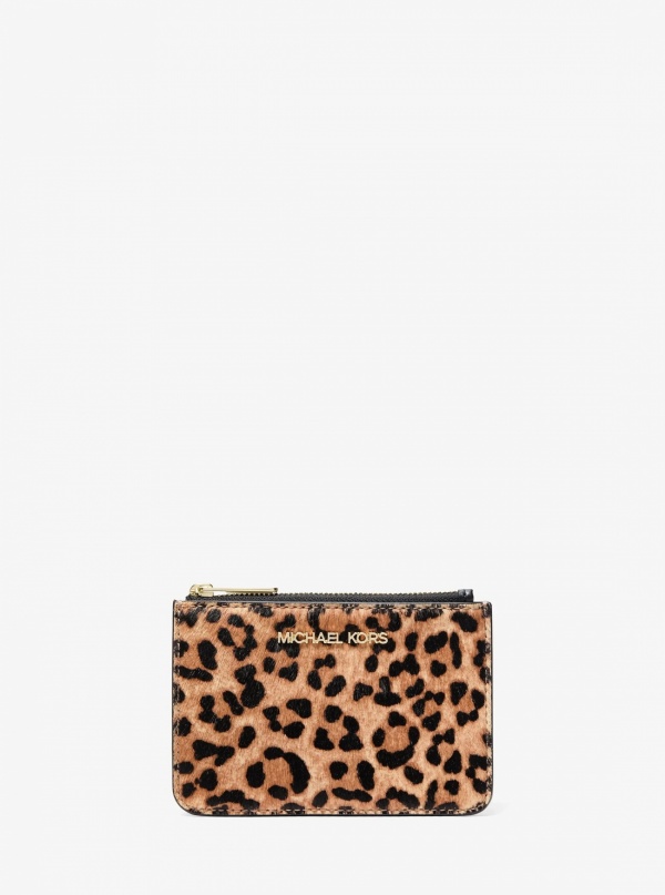 Jet Set Travel Small Leopard Print Calf Hair Coin Purse