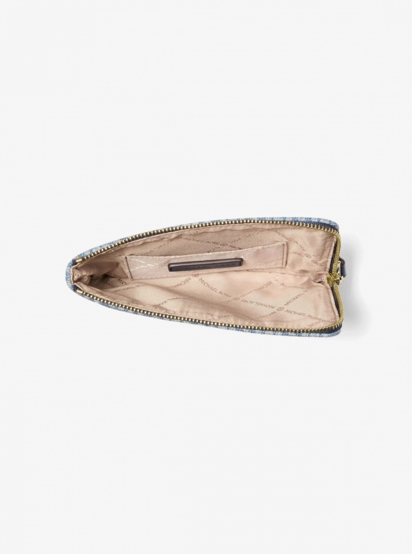 Jet Set Travel Small Signature Logo Print Denim Wristlet