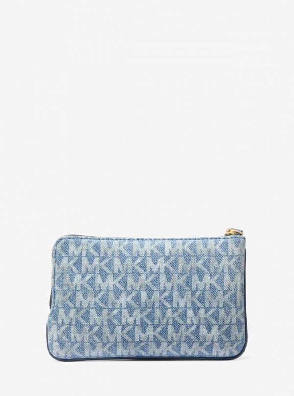 Jet Set Travel Small Signature Logo Print Denim Wristlet