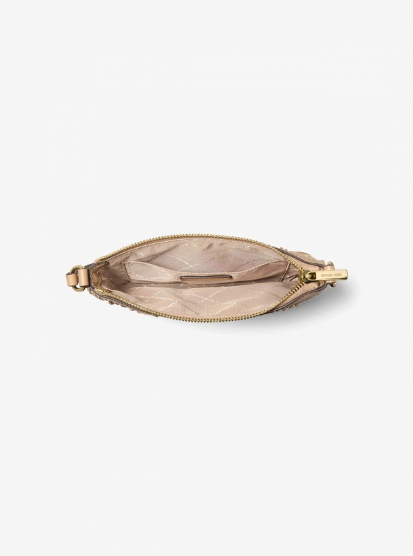 Studded Fringed Polyester Microsuede Wristlet