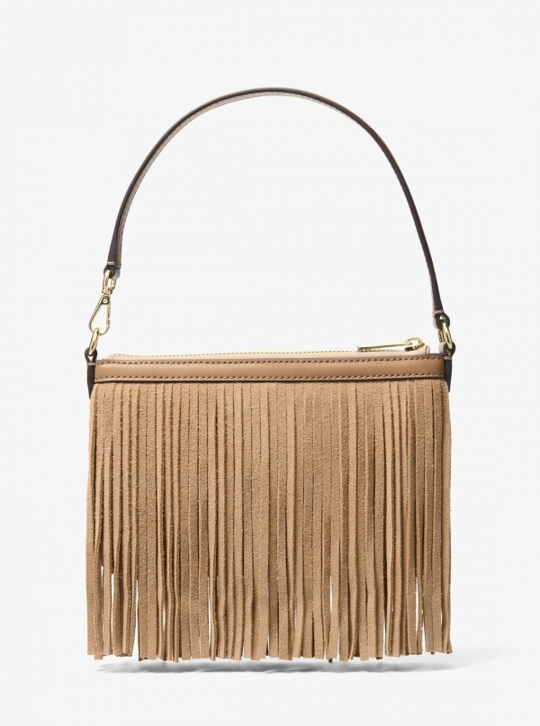 Studded Fringed Polyester Microsuede Wristlet
