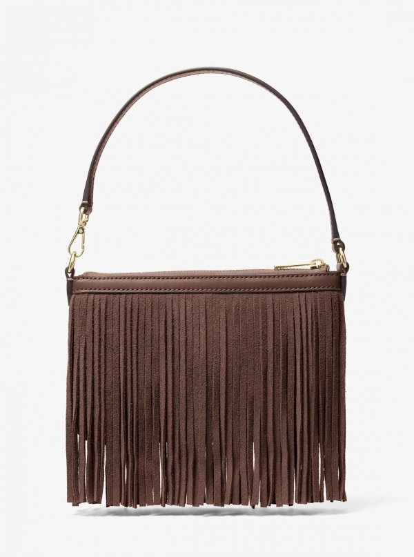 Studded Fringed Polyester Microsuede Wristlet