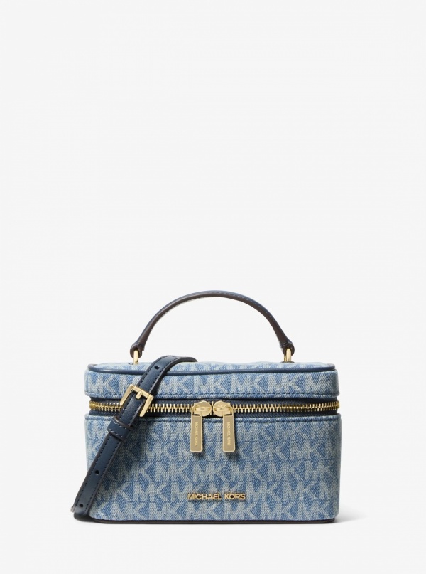 Vivi Small Signature Logo Print Denim Vanity Crossbody Bag