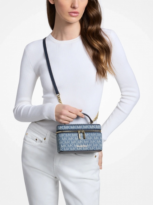 Vivi Small Signature Logo Print Denim Vanity Crossbody Bag