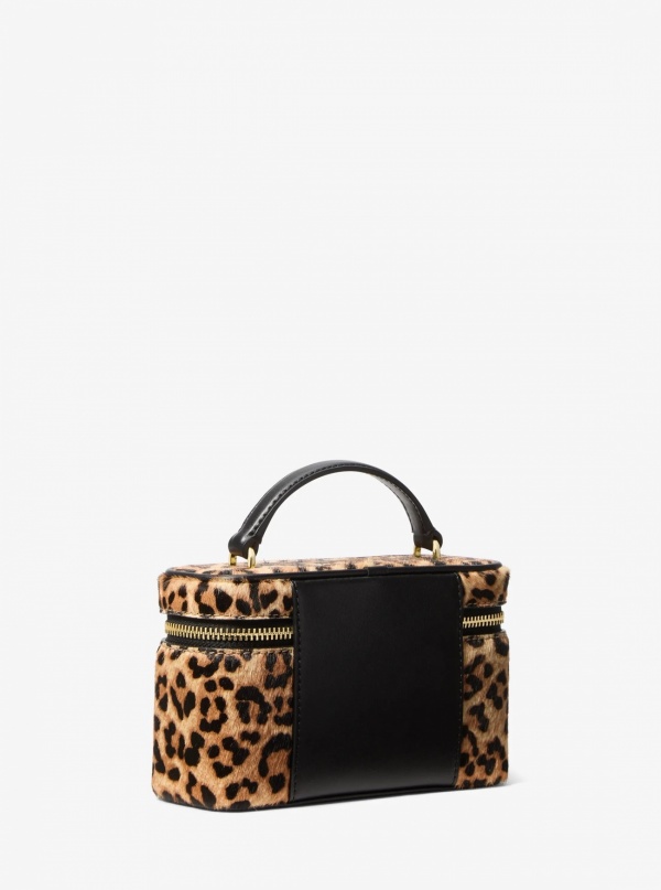 Vivi Small Leopard Print Calf Hair Vanity Crossbody Bag