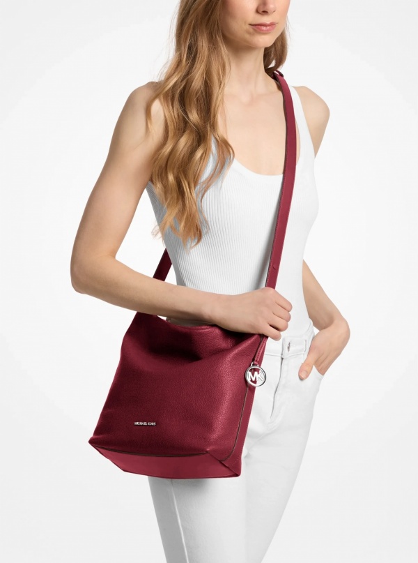 Roey Medium Pebbled Leather Bucket Messenger Bag
