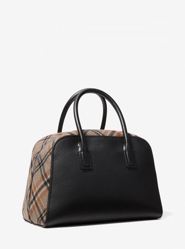 Ashton Medium Smooth And Plaid Wool Blend Satchel
