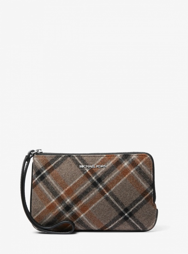 Jet Set Travel Plaid Print Wool Wristlet