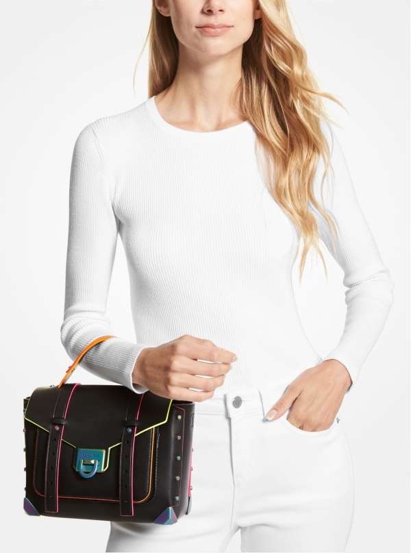 MICHAEL Michael Kors Manhattan Medium Contrast-Trim Leather Satchel