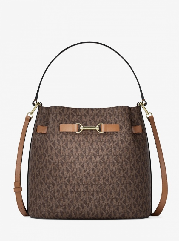 Carson Medium Signature Logo Convertible Bucket Crossbody Bag