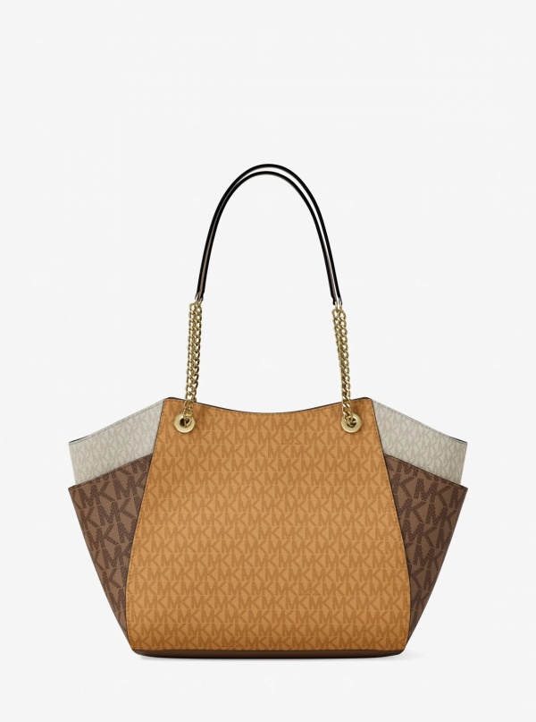 Jet Set Large Color-Block Signature Logo Tote Bag