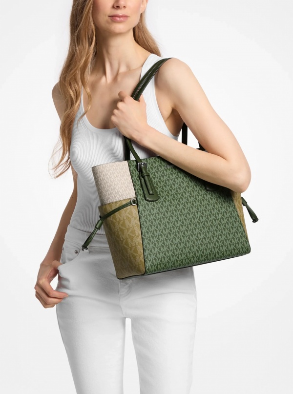 Voyager Large Color-Block Signature Logo Tote Bag