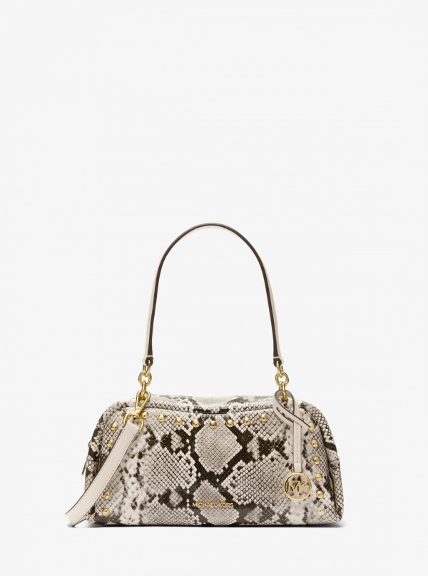 Cecily Small Studded Snake Embossed Shoulder Bag